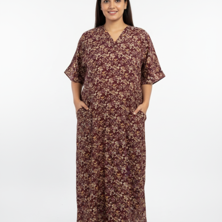 V NECK RAYON MAXI